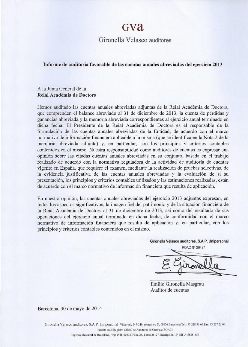 Informe De Auditoria 2013 Real Academia Europea De Doctores
