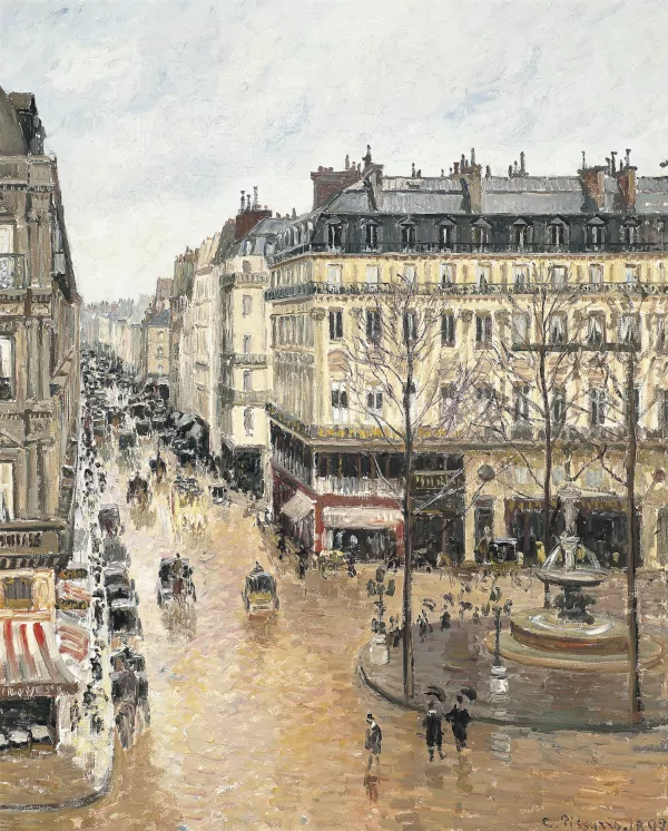 Pintura  impressionista 'Rue Saint-Honoré, dans l'après-midi. Effet de pluie' pintado por Camille Pissarro