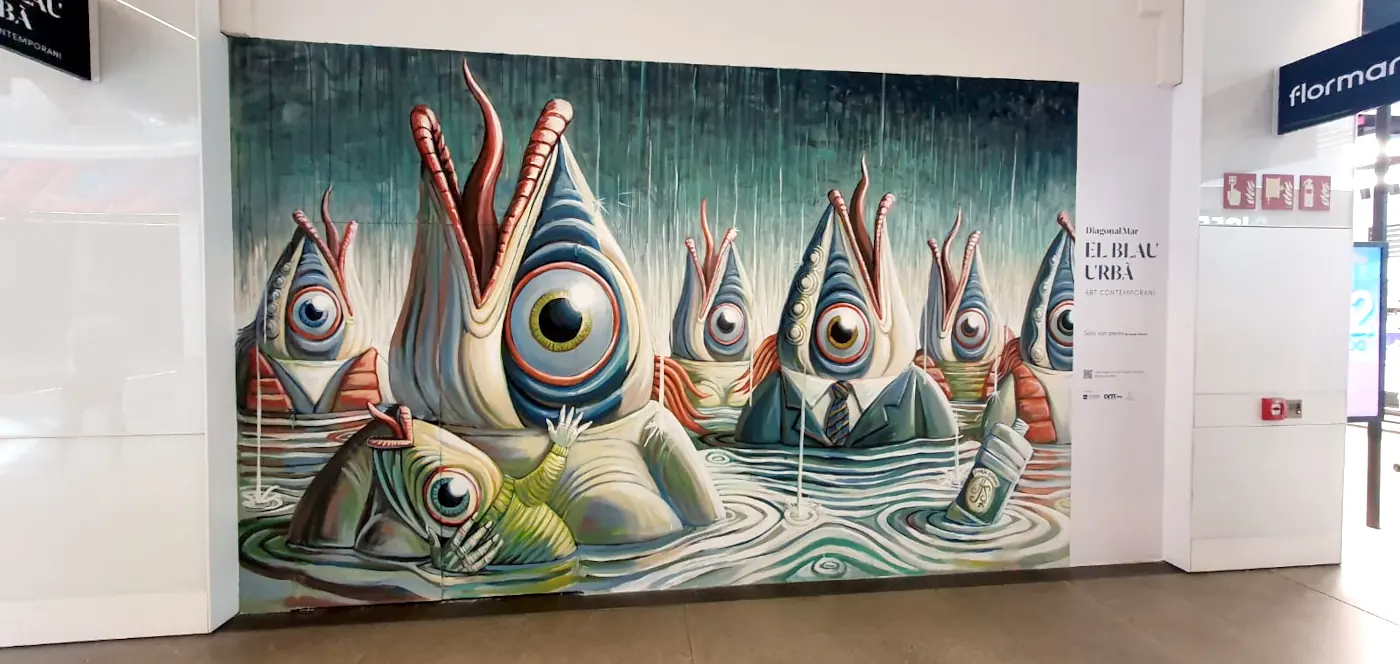 Mural en el Centro Comercial Diagonal Mar de Barcelona. Proyecto "Blau Urbà"